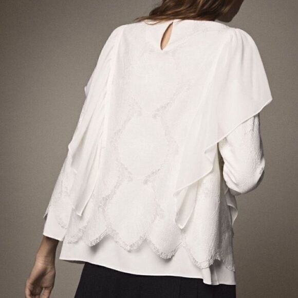 Massimo Dutti White Lace Overlay & Chiffon Boho Blouse - Picture 4 of 13